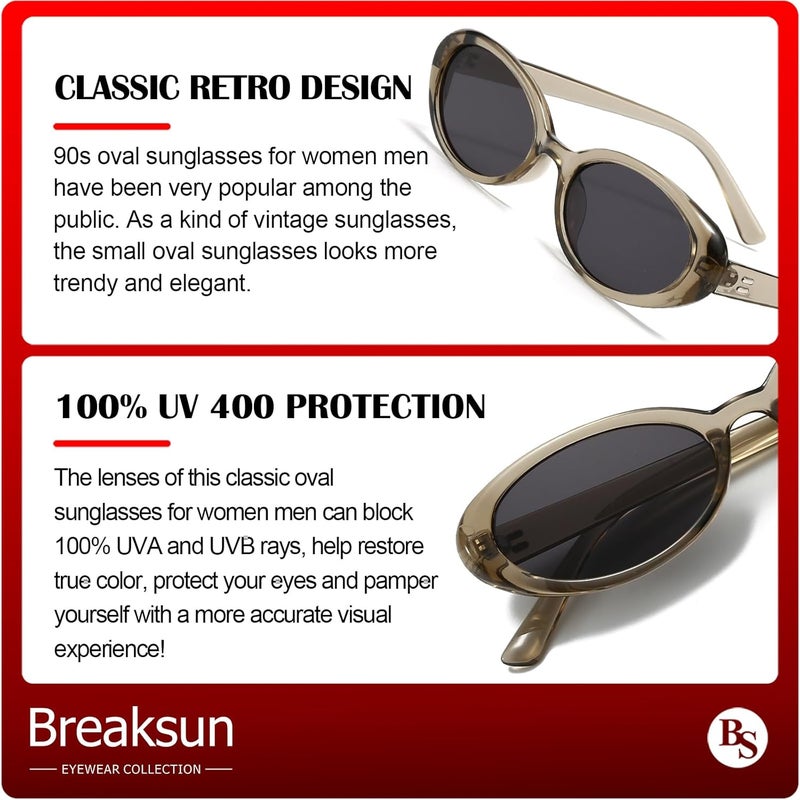 Breaksun Retro Oval Sunglasses for Women Men Fashion Small Oval Sunglasses 90s Vintage Shades - Image 4